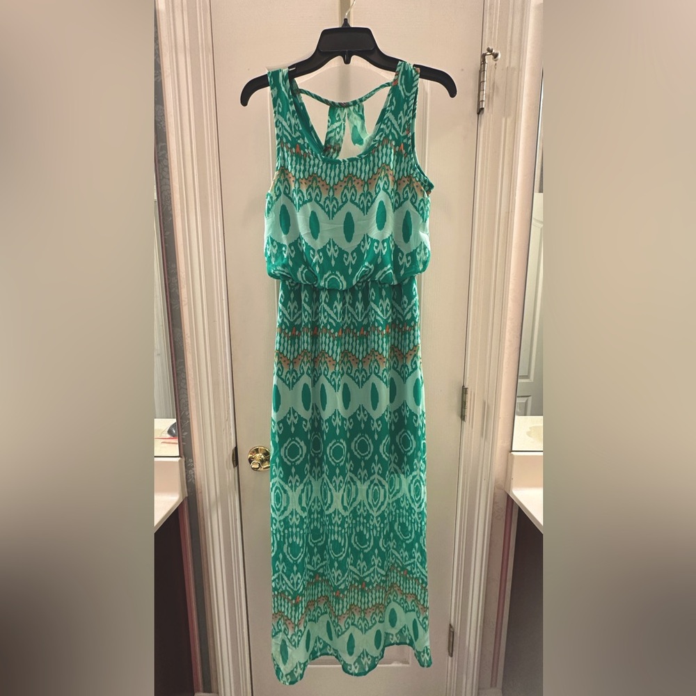 Aqua Geometric Patterned Maxi Dress S